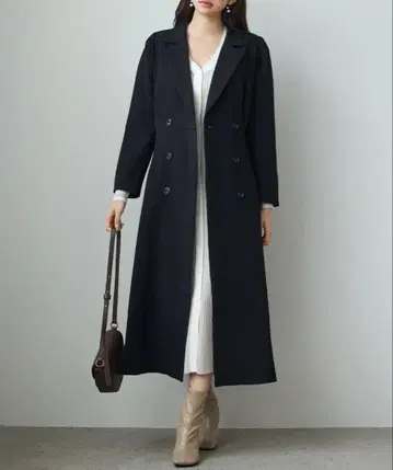 테일러드 더블 브레스트 롱 코트 블랙