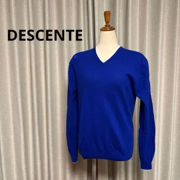 DESCENTE 파란색 V넥 니트 스웨터 M