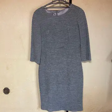 그레이 기하학 패턴 7부 소매 원피스