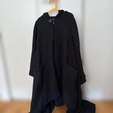 BLUE BLUE JAPAN 블랙 롱 코트 캐시미어 혼방 판초