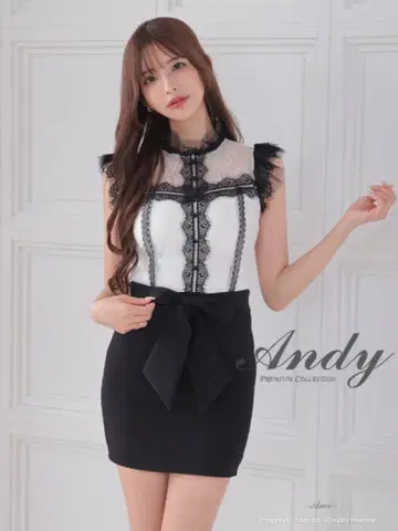 Andy 캬바쿠라 라운지 드레스 레이스 절개 화이트 블랙 sugar