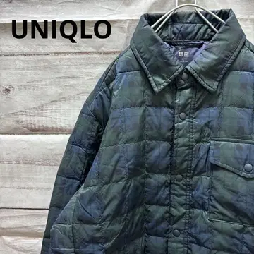 UNIQLO 체크 무늬 울트라 라이트 다운 셔츠 자켓 XL 그린 네이비