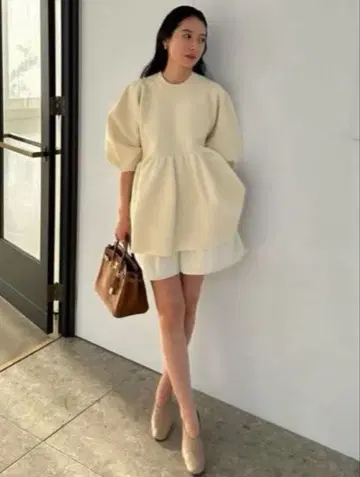 CLANE BALLOON SLEEVE GATHER KNIT TOPS