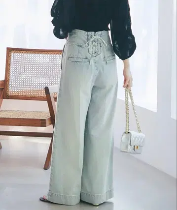 백 레이스업 데님 와이드 팬츠 36 라 부티크 봉봉