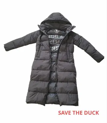 SAVE THE DUCK 후드 부착 롱 다운 자켓 블랙
