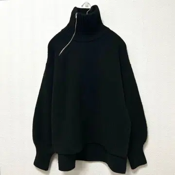 ADAM ET ROPE' 지퍼 터틀 퍼프 슬리브 니트 풀오버 블랙