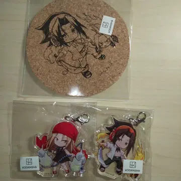 샤먼킹 캐릭터움 카페 이케부쿠로 아크릴 키링 2개, 코스터 1개