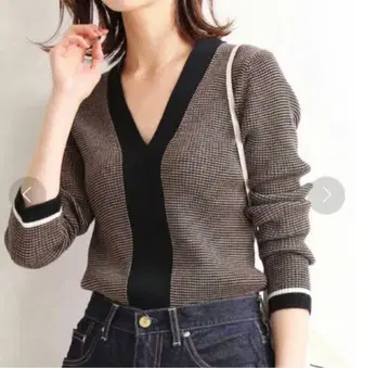 IENA 울 100% 3x3 리브 V넥 풀오버 F 니트