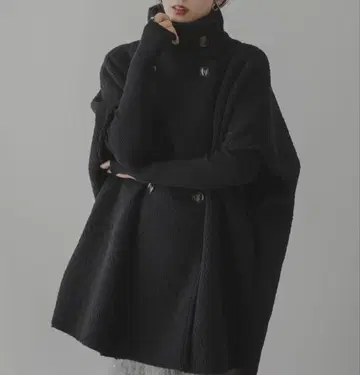 2WAY 옷깃 무스탕 보아 판초 코트 판초 코트 블랙 rectangle