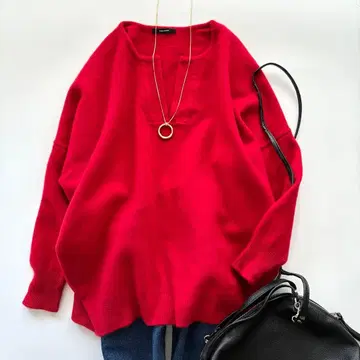 저널 스탠다드 캐시미어 혼방 카프탄 풀오버 니트 키넥 빨간색