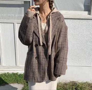 BLATE 체크 무늬 더블 자켓 코트