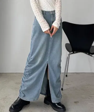 callautia 사이드 개더 데님 스커트