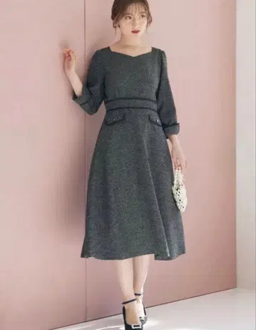 12Twelve Agenda 트위드 플레어 원피스 M 무릎 기장 포멀