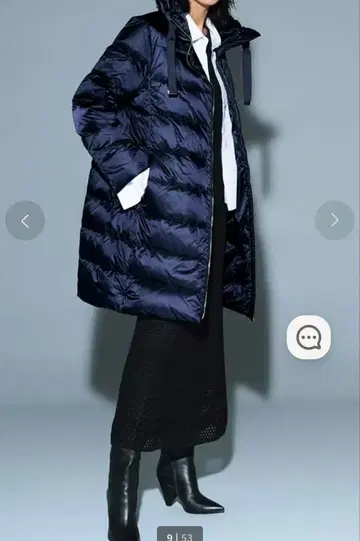 두클라쎄 광택 AIR 다운 스탠드 카라 롱 코트 네이비