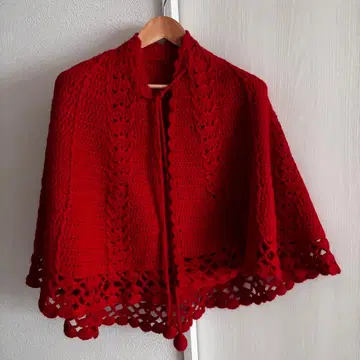 손뜨개질 빨간색 레이스 케이프 성인용
