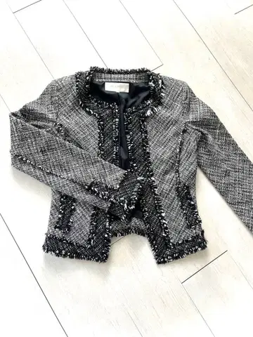 FRAGILE 플라지르 38 노카라 자켓 블랙 화이트 트위드