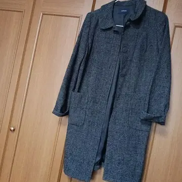 그레이 롱 코트 라운드 칼라