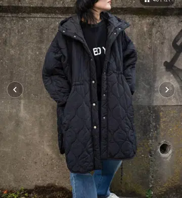 VENCEEXCHANGE 충전솜 퀼트 후드 부착 코트 블랙