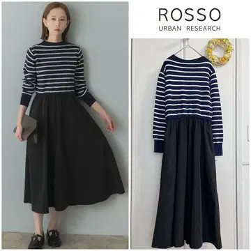 URBANRESEARCHROSSO 보더 니트 도킹 플레어 원피스