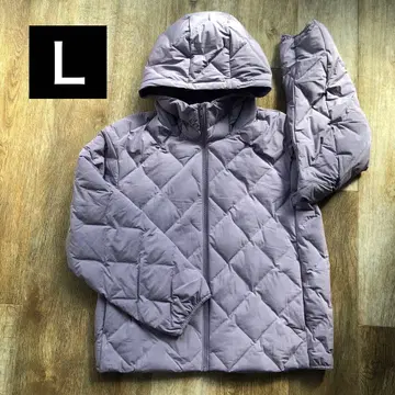 유니클로 퍼프 테크 후드티 L 사이즈 퍼플 폴리에스테르 100% 발수