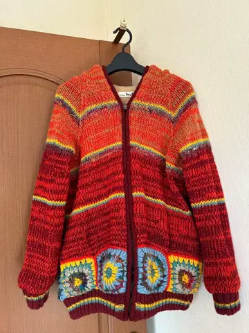 후드 부착 니트 가디건