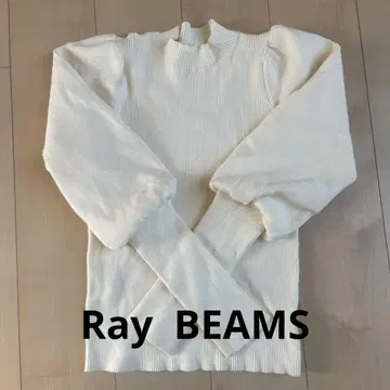 BEAMS 아이보리 리브 퍼프 슬리브 스웨터