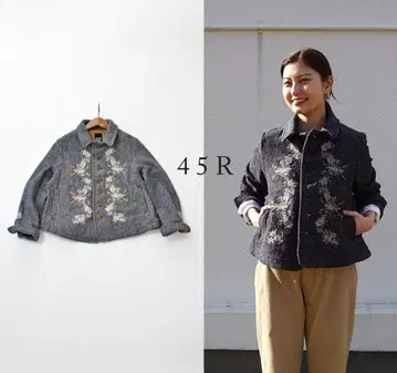 새상품급 45R 니코미코 트위드 꽃 애니 자켓 인디고