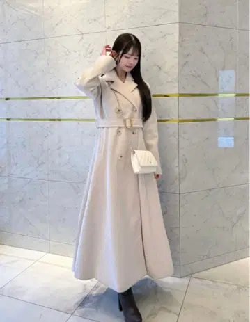 벨트 포함 페이크 울 플레어 롱 코트 ze936 GRL 아이보리