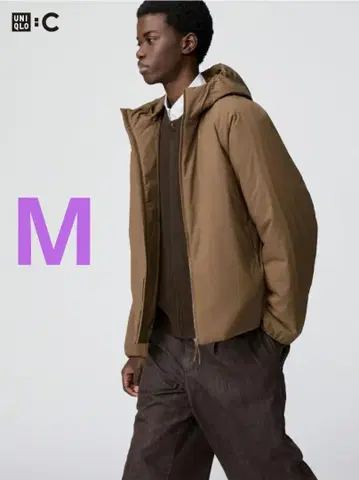 유니클로C 퍼프테크 후드티 M 브라운 UNIQLO C