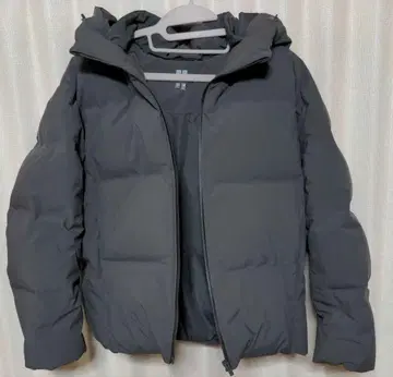 UNIQL 심리스 다운 후드티 S 그레이 다운 자켓 후드 부착