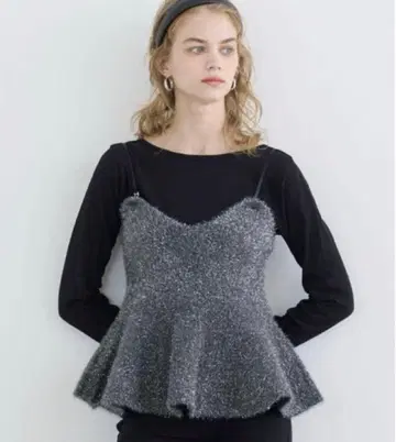 [ M 사이즈 ] coca 샤기 라메 니트 리본 뷔스티에 차콜