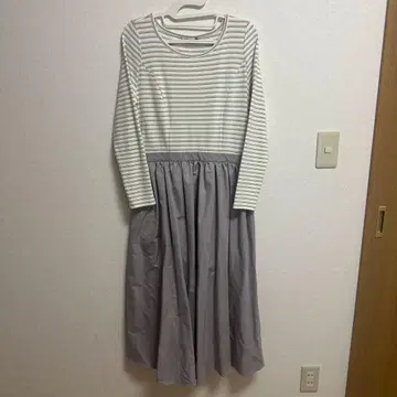 [미사용 새상품] overE 컷 도킹 원피스: 그레이 보더 96