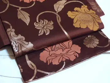 직조 나고야 오비 (모란 당초 문양) 순수 실크 새상품급