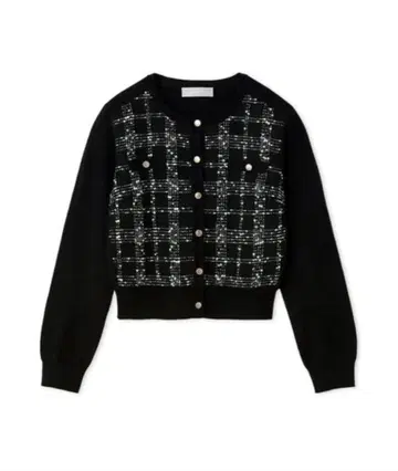 CELFORD*트위드 도킹 니트 가디건*블랙 38