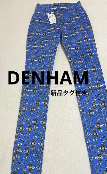 택 포함 DENHAM 스키니 팬츠 파랑 기하학 패턴 사이즈 23