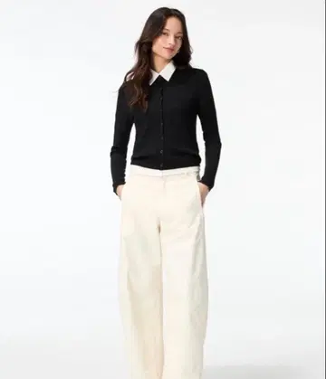 유니클로 저지 배럴 레그 팬츠 화이트 S