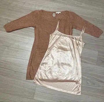 여성용 라메 믹스 니트 원피스 미니 기장 이너 포함 7부 소매