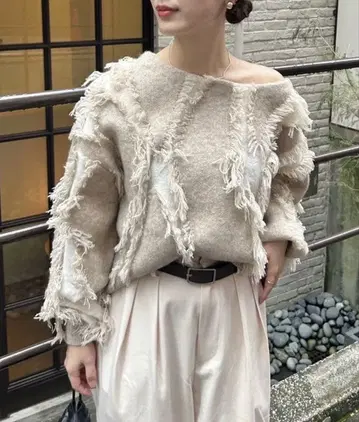 mystic 프린지 니트 베이지 프리 사이즈