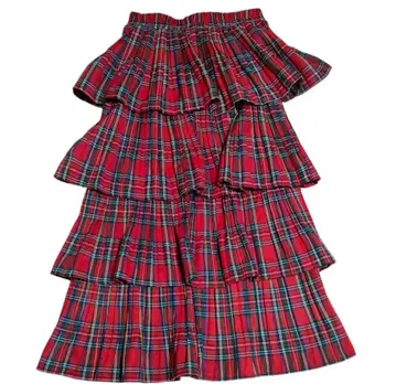 그레이프후르츠문 체크 무늬 티어드 프릴 롱 스커트