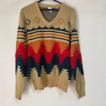 70s 빈티지 Op 스노우 택 올드 서프 올 패턴 V넥 스웨터