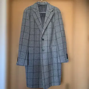 MENS 그레이 체크 무늬 체스터 코트