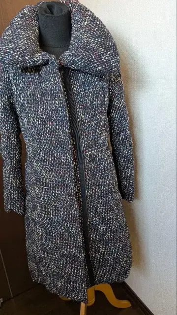 아나이 ANAYI 네이비 트위드 다운 롱 코트 36