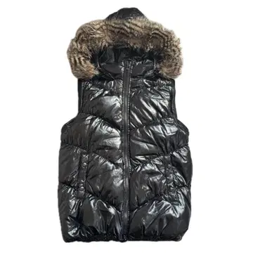 GAP 블랙 퍼 후드 다운 베스트