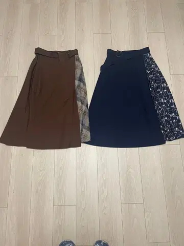 플레어 스커트 체크 무늬와 무지