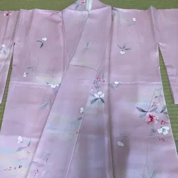 유젠 염색 코몬 핑크 꽃무늬 기모노