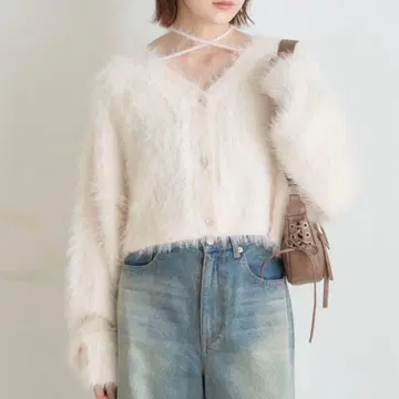 mline 샤기 초커 가디건 핑크