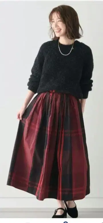 체크 무늬 플레어 스커트 M 사이즈