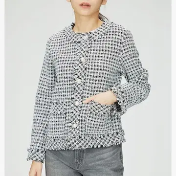 로페피크닉 사이즈 40 트위드 펄 버튼 자켓