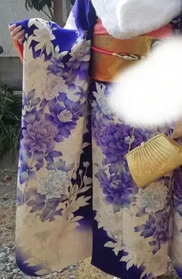 후리소데 꽃무늬 중고품 머리 장식 포함