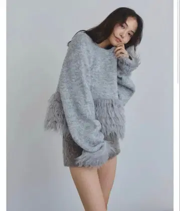 [ andequal ] panel design fur knit(그레이)